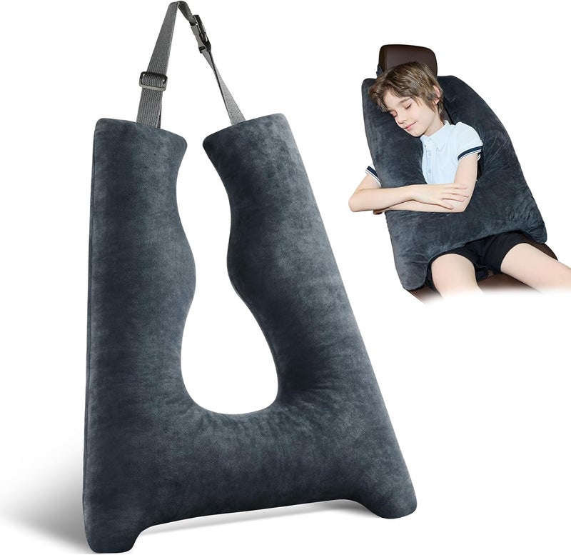 FAIORD Car Pillow for Kids Travel Pillow with Adjustable Strap, Kids Floor Pillows Cushions for Adults and Children to Support Head and Body Road Trip Essentials (Dark Grey) - Image 1